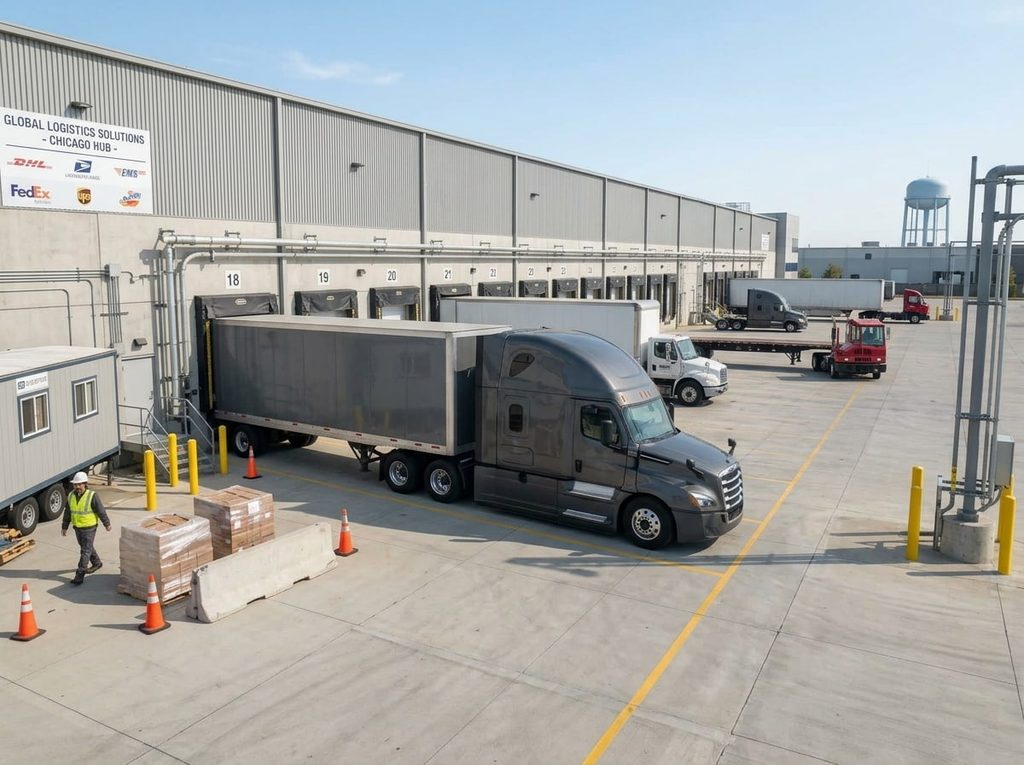Excalibur Global Freight dry van semi truck at loading dock